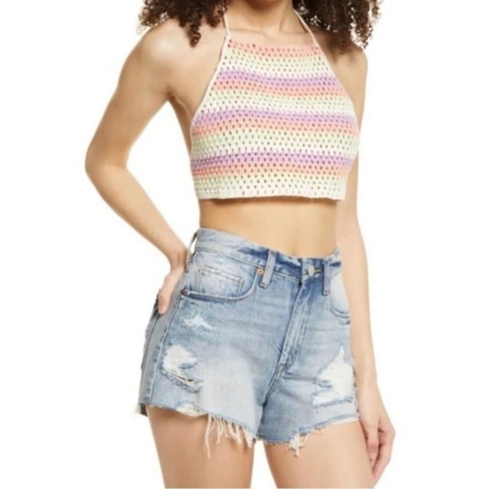 BP. Crochet halter crop top multicolor L NWT